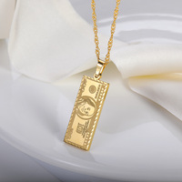 Acier inoxydable Plaqué Dollar Bill Collier Hip Hop Hipster Argent Pendentif Carré Marque Accessoire pour Hommes Femmes Bijoux De Mode