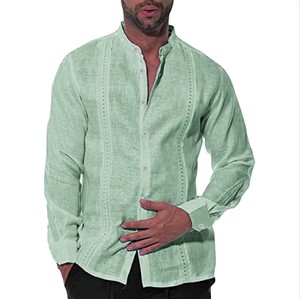 Nueva <span class=keywords><strong>Camisa</strong></span> Casual de <span class=keywords><strong>Lino</strong></span> y Algodón para <span class=keywords><strong>Hombre</strong></span> Joven <span class=keywords><strong>Manga</strong></span> Larga Cuello Mao Corto OEM - Product Image 4