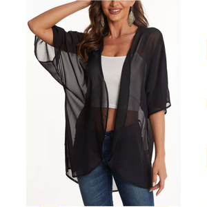 S-3XL Women Floral 3D Print Half Sleeve Shawl Chiffon Kimono <strong>Beach</strong> Cardigan Bikini Cover up Wrap Beachwear Anti-UV <strong>Coat</strong> Top - Product Image 1