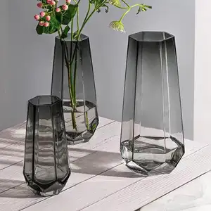 Vas kaca bentuk geometris kaca, vas tanaman desain kustom untuk dekorasi ruang tamu