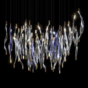 Lampade a Sospensione Decorative Personalizzate con Foglie di Salice Lunghe in Metallo e Vetro, Nuovo Design, Finitura Dorata, Altezza Regolabile per Hotel - Product Image 5