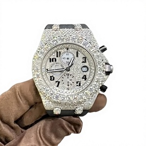 Montre pour homme Mossinate Fashion en acier inoxydable avec boîtier rond en moissanite, résistante à l'eau 10 bars, cadran en verre, bracelet à fermoir, style hip-hop - Product Image 1