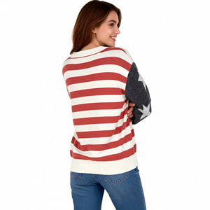 <span class=keywords><strong>Pull</strong></span> à manches longues et col rond pour <span class=keywords><strong>femme</strong></span> avec <span class=keywords><strong>drapeau</strong></span> américain rayé - Product Image 2