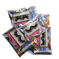 Pochette holographique refermable avec fenêtre transparente, sac d'emballage en plastique personnalisable avec logo pour cils, cosmétiques et petits articles