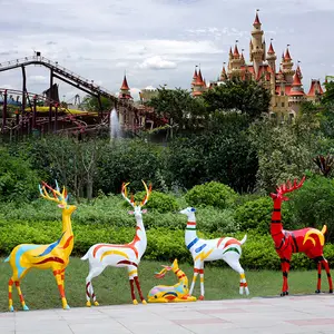 야외 정원 풍경 시뮬레이션 동물 크리스마스 Sika 사슴 동상 장식품 수지 유리 섬유 사슴 조각