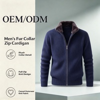 Manteau en tricot côtelé à manches longues pour homme, élégant, avec col en fourrure douce et fermeture éclair métallique sur le devant, pour des tenues polyvalentes en extérieur