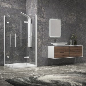 Kamalu KT1000B Modern 120x120 Matt White Pivot Mueble de ducha con doble bisagra Sin marco Aluminio Impermeable para Baño - Product Image 1