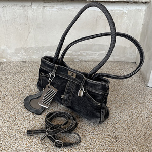 Bolso de Hombro Tipo Hobo de Mezclilla Lavada Estilo Punk <span class=keywords><strong>Chic</strong></span> para Mujer, Otoño 2025, con Diseño de Múltiples Bolsillos - Product Image 1