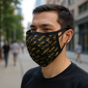 Masque facial imprimé Mason noir unisexe 3 plis en coton et élasthanne respirant réutilisable avec poche pour filtre protection quotidienne - Product Image 2