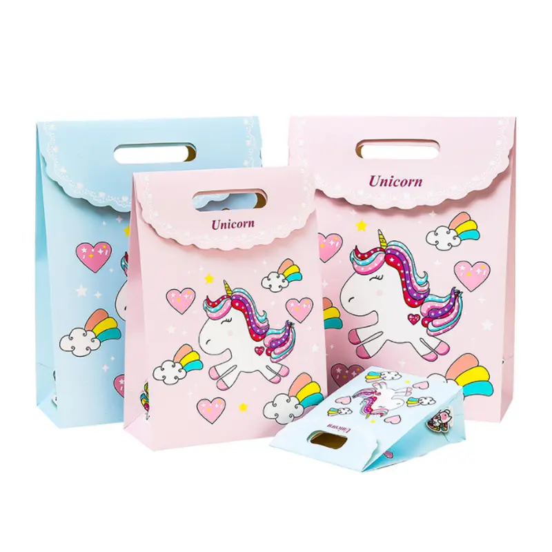 Sacchetti di carta per bomboniere per feste di compleanno per bambini all'ingrosso sacchetto regalo per cartoni animati carino con flip top