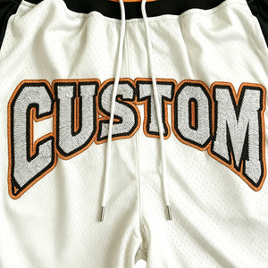 Pantalones Cortos de Baloncesto Modernos Blancos, Negros y Naranjas con Estrellas Bordadas, Cintura con Cordón, Malla, Tallas Grandes, Casuales, Deportivos para Hombre - Product Image 3