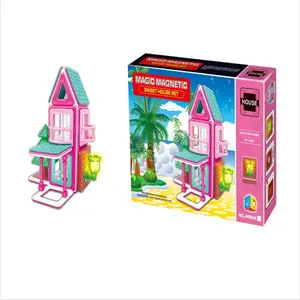 Children's variety assembly fun variety pink cottage magnetic building blocks21pcsmagnetic sheet toy