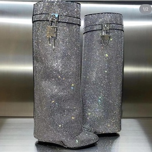 <span class=keywords><strong>Botas</strong></span> de invierno de tacón de cuña <span class=keywords><strong>con</strong></span> punta, de alta calidad, <span class=keywords><strong>con</strong></span> diamantes Shark Lock, hasta la rodilla, para mujer, a la moda, sin cordones, para combinar <span class=keywords><strong>con</strong></span> pantalones - Product Image 2