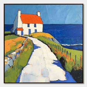 Peinture à l'huile abstraite moderne de paysage côtier Impasto sur toile tendue, art mural minimaliste neutre pour la décoration de la maison et des hôtels - Product Image 4