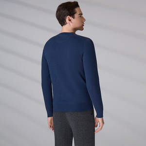 Wholesale Casual Navy <b>Pullover</b> Knitwear Custom Embroidery Logo Autumn Men's Long Sleeve Knitted Sweater - Product Image 6
