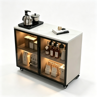 Meuble de salon mobile avec plateau en pierre, rangement amovible et portes vitrées - Table d'appoint tout-en-un pour petits appartements