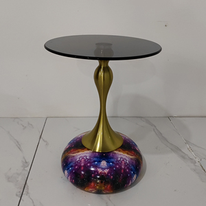 <span class=keywords><strong>Table</strong></span> <span class=keywords><strong>d</strong></span>'<span class=keywords><strong>appoint</strong></span> en métal blanc avec finition dorée - Product Image 5