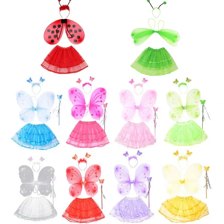 Großhandel Fabrik Günstiger Preis Kinder Karneval Prinzessin Flügel Cosplay Set Schmetterling 4 Stück Sets Kostüme