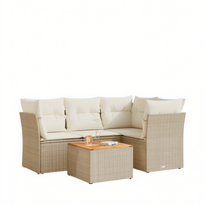 Ensemble de canapé de jardin en rotin beige avec coussins crème, 4 places, mobilier d'extérieur résistant aux intempéries, design contemporain - Product Image 1