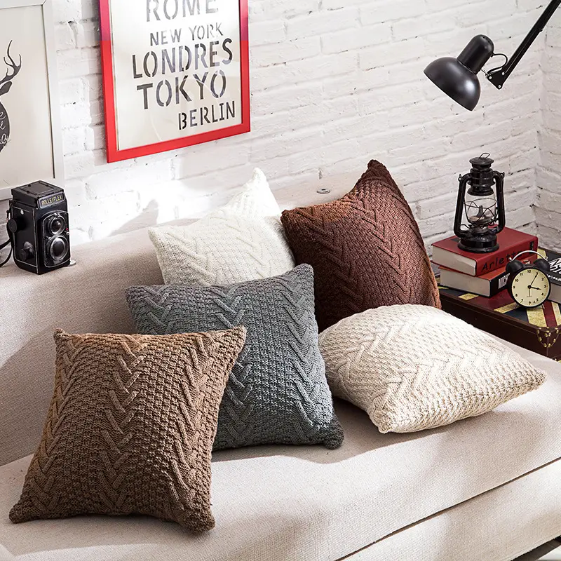Wholesale Fancy Home Sofa Couch Decor Knitted Faux Cashmere Lumbar Pillow Cushion Cover