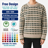 Pull en tricot jacquard pour homme en laine/acrylique, col rond, motif à pois, pull d'hiver à manches longues Wanhe