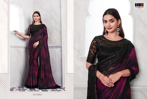 cherry Rainbow <strong>pattern</strong> silk <strong>Saree</strong> Handmade Embroidery Border Designer Hand worked &amp; Contrast Matching <strong>Blouse</strong> - Product Image 2