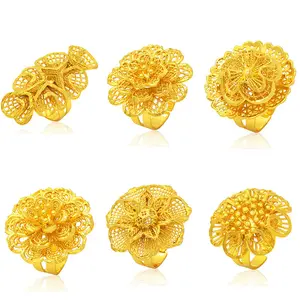 Jachon 2024 gold flower ring big costume 14k gold plated ring jewelry Bridal Wedding Fashion Dubai Gold Rings