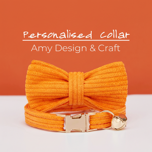 ชุดผูกโบว์ผ้าลูกฟูกสีส้มปลอกคอแมวทำด้วยมือและสายจูงป้ายชื่อส่วนบุคคลสายจูงกระดิ่งทองของขวัญสำหรับสัตว์เลี้ยง - Product Image 1