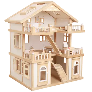 Casa de muñecas maciza de madera, casas de muñecas, juguetes para jugar, juguetes educativos de madera, juego de simulación, juguetes de madera para niñas y niños
