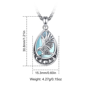 Collana con Pendente a Goccia Placcato Oro 18K, Fasi Lunari Celtiche con Corvo, Pietra <span class=keywords><strong>di</strong></span> <span class=keywords><strong>Luna</strong></span>, Amuleto Spirituale Vichingo, Gioiello Regalo - Product Image 2