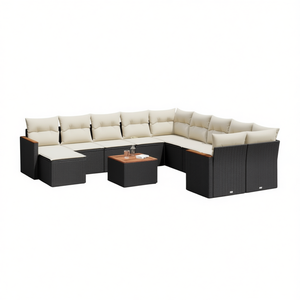 Conjunto de Sofás de Jardín en Negro y Crema, Muebles de Ratán para Exteriores con Cojines de Espuma de Alta Densidad, Diseño Contemporáneo Impermeable - Product Image 1