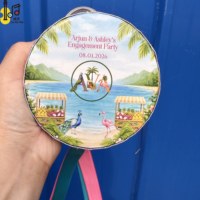 Adults Hand Held Percussion Gift Wood Musical Instrument Mini 4 Inch Silk Ribbon Colorful Handheld Percussion Wedding Drum Price