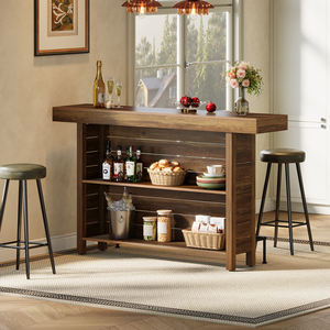 Mesa de Bar Moderna de 3 Niveles, 63 Pulgadas, Mesa de <span class=keywords><strong>Pub</strong></span> Rectangular de Madera con Altura de Barra, Estantes de Almacenamiento, Reposapiés de Metal - Sala de Estar - Product Image 4