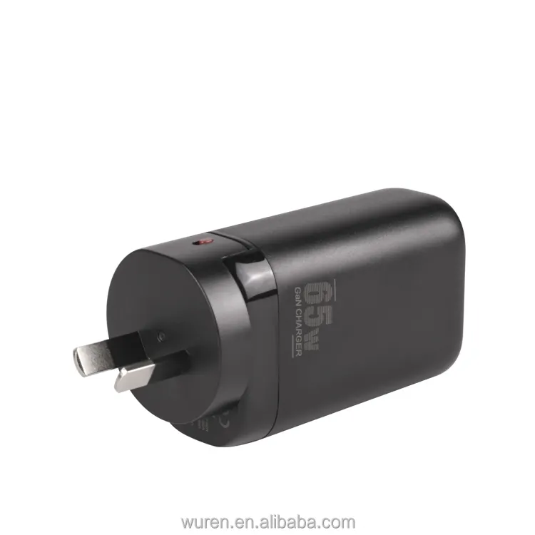 Pengisi daya USB C, 65W PD3.0 GaN Tipe C adaptor lipat dengan pengisi daya dinding 3 Port untuk iPhone15 Pro Max MacBook Pro iPad Switch Galaxy