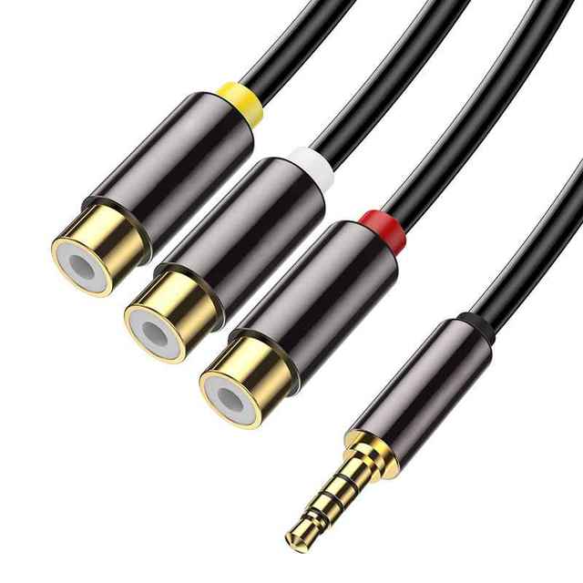3.5MM TRRS Male to 3 RCA Female Audio Video Adapter Cable Twisted Pair PVC Jacket Coaxial AV Cord for Mobile Phone Speaker