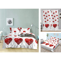 Parure de lit et rideaux assortis en polyester imprimé motifs cœurs blancs et noirs – Grande vente
