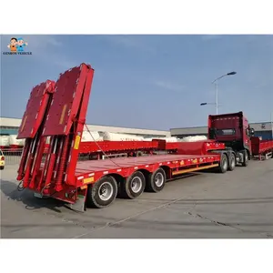 4 As Roda Lowbed Semi Trailer Rendah Loader Trailer Ekskavator Kendaraan Membawa Trailer dengan Hidrolik atau Manual Rampn