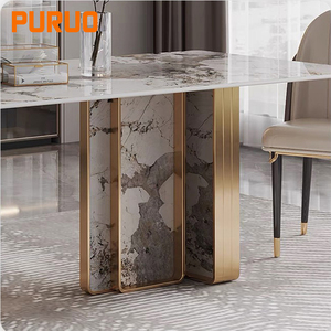 Puruo Giá Có Thể Thu Vào Bàn Ăn Thiêu Kết Đá Màu Trắng Và Vàng Phòng Ăn Đồ Nội Thất Bảng Thiết Lập Cho 4 6 8 10 Ghế - Product Image 2
