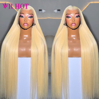Perruques de cheveux humains sans colle, densité 200%, haute qualité, cheveux vietnamiens, blond 613, lisses, 34-40 pouces, avec dentelle frontale HD transparente 13x4
