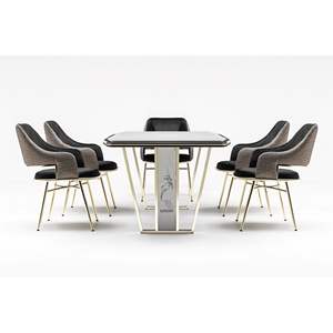 Ensemble de table à manger moderne en métal 6 places avec plateau en bois pour maison, appartement, hôtel, salle à manger - Product Image 2