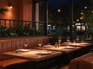 Conception d'intérieur de restaurant de luxe sur mesure avec comptoir de bar LED, mobilier en bois et vitrine à desserts - Product Image 1