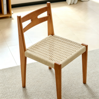 Chaise de salle à manger vintage française du milieu du siècle en bois d'hévéa, chaise avec dossier et assise en corde tressée pour la salle à manger à domicile