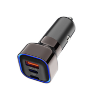 Chargeur de voiture OEM avec logo, charge rapide PD PPS, lumière LED bleue, 2 USB C 30W + 1 USB A 18W, pour iPhone, pour Samsung