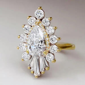 Bague de fiançailles de luxe A116 pour femme, diamant naturel taille poire, couleur D, bijoux en diamant blanc - Product Image 3