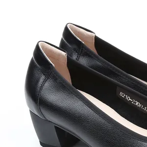 <span class=keywords><strong>Scarpe</strong></span> da <span class=keywords><strong>Donna</strong></span> alla Moda con <span class=keywords><strong>Tacco</strong></span> Medio in Pelle, Comode, Nere, Slip-On con Suola Morbida e <span class=keywords><strong>Tacco</strong></span> Grosso per la Stagione Autunnale - Product Image 5