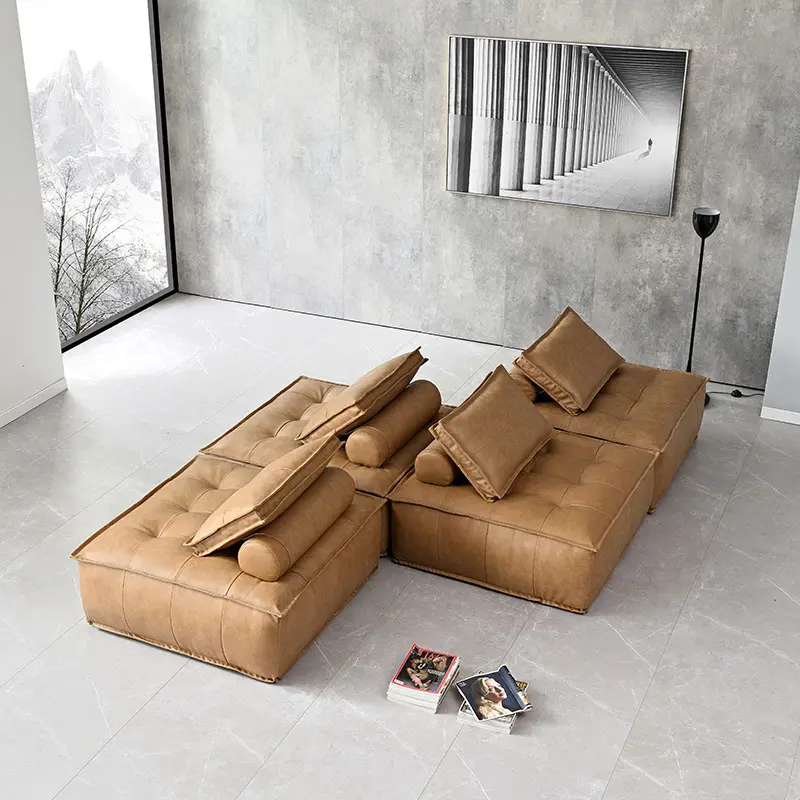 Retro luxury genuine leather PU modular sofa set bean bag living room hotel sectional sofa lounge