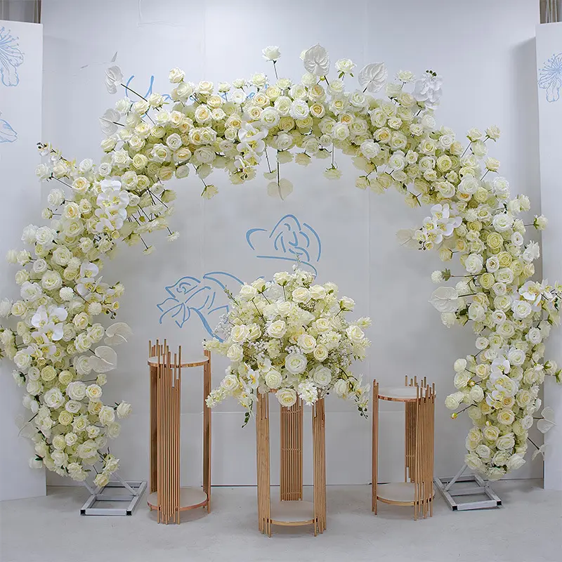 artificial white rose with Hydrangea wedding arch decorated flower metal arch for wedding background wedding decoration