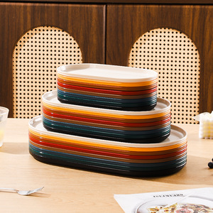 Creative wood-grain oval <b>plate</b>, a light luxury tableware <b>plate</b> for dishes, desserts, pastries, grilled skewers, fried skewers, - Product Image 4