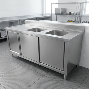 Évier double avec armoire à déchets intégrée, équipement de cuisine professionnel pour hôtels et restaurants - Product Image 1