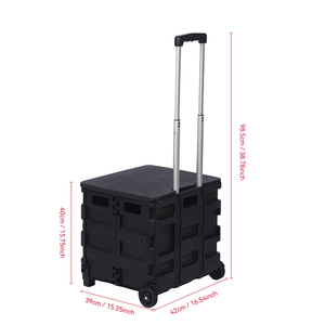 Foldable Black Plastic Food Container <b>4</b> <b>Wheel</b> Single Tier Utility <b>Trolley</b> Aluminum Telescopic Handle for Kitchen Bathroom Use - Product Image 4
